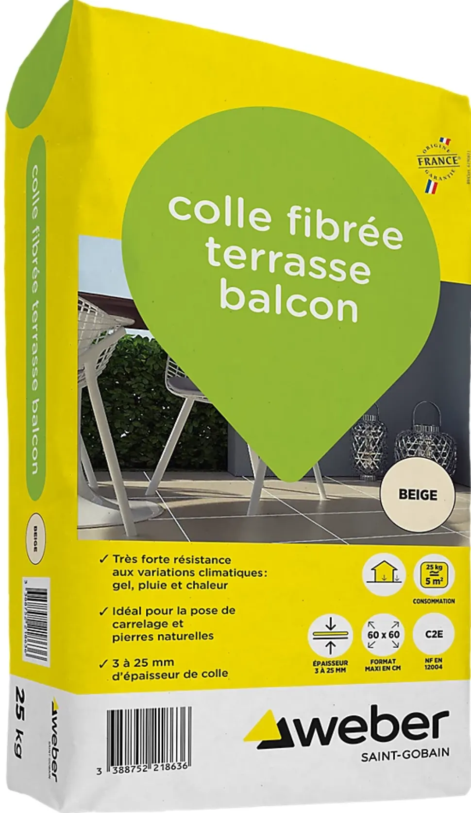 Colle fibrée terrasse balcon beige Weber 25kg