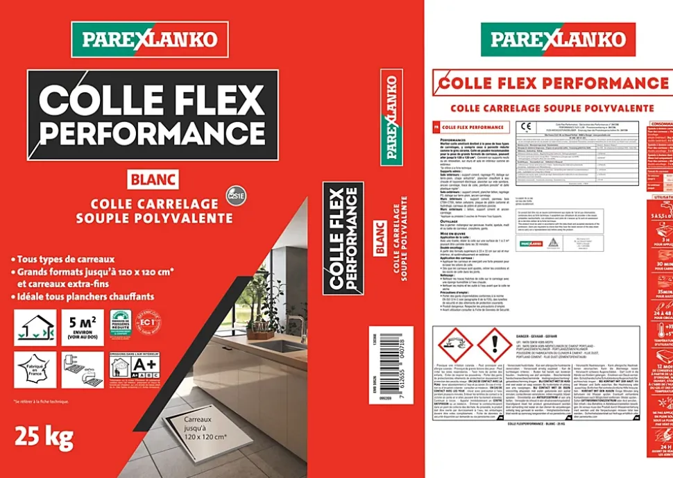 Colle Flex performance Blanc tous type de carreaux 25Kg Parexlanko