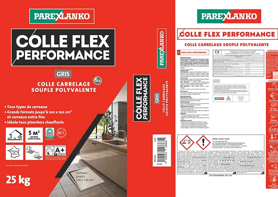 Colle Flex performance gris tous type de carreaux 25Kg Parexlanko