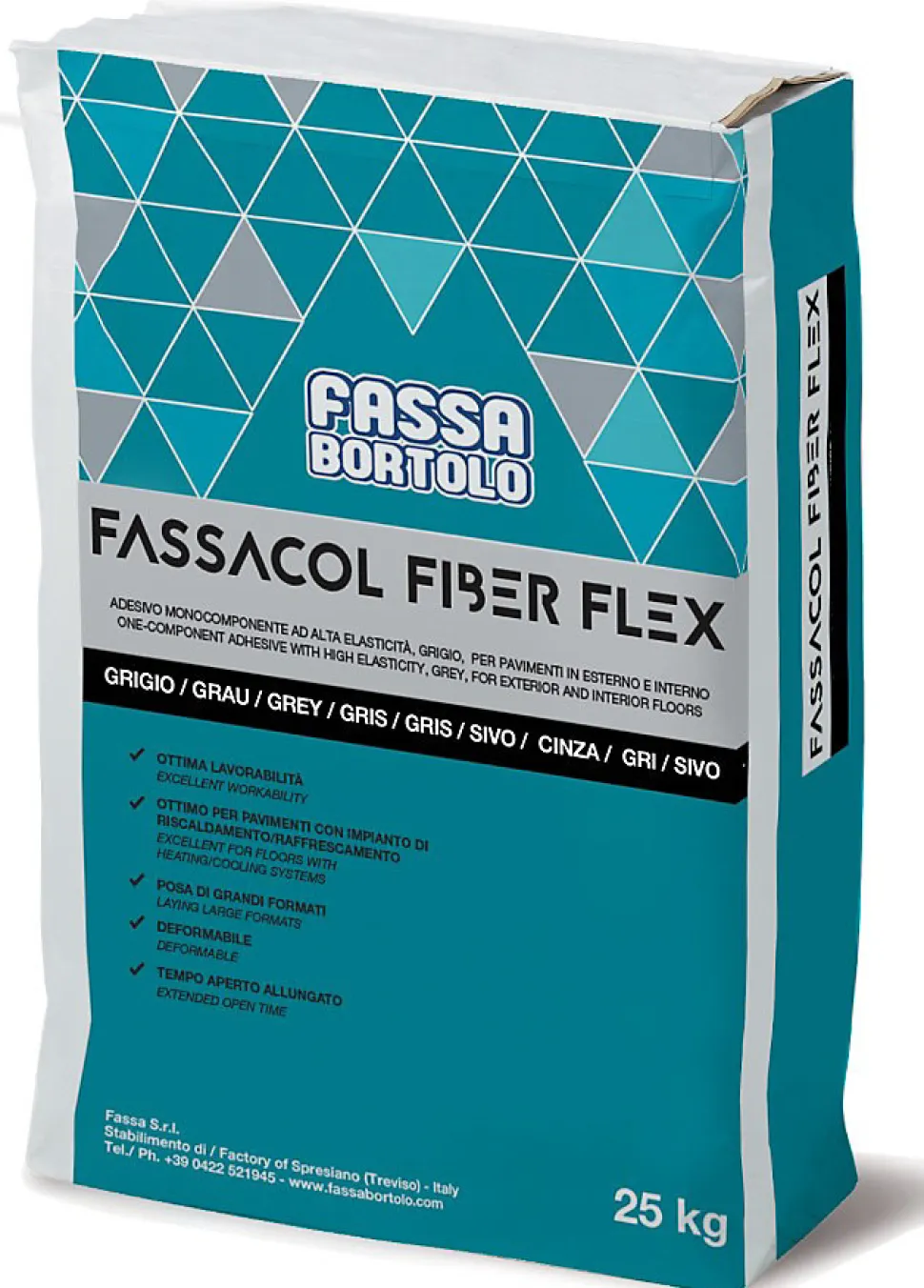 Colle flexible pour carrelage (C2TES1) FASSACOL FIBER FLEX - Sac de 25 Kg - GRIS