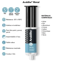 Colle haute performance epoxy à prise rapide Araldite Métal 24 ml