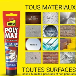 Colle mastic extra forte express UHU Poly Max blanc tube 165g