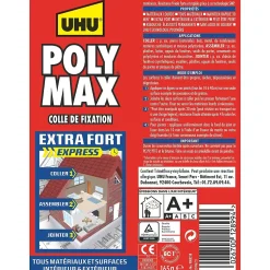 Colle mastic extra forte express UHU Poly Max blanc tube 165g