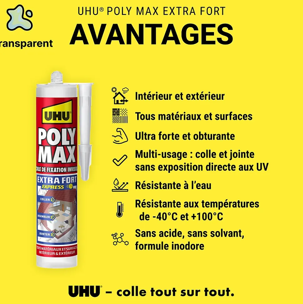 Colle mastic extra forte express UHU invisible 300g