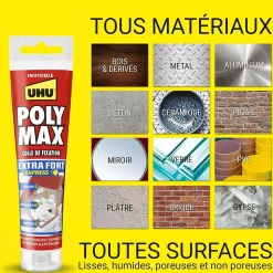 Colle mastic extra forte express UHU Poly Max transparente tube 115g