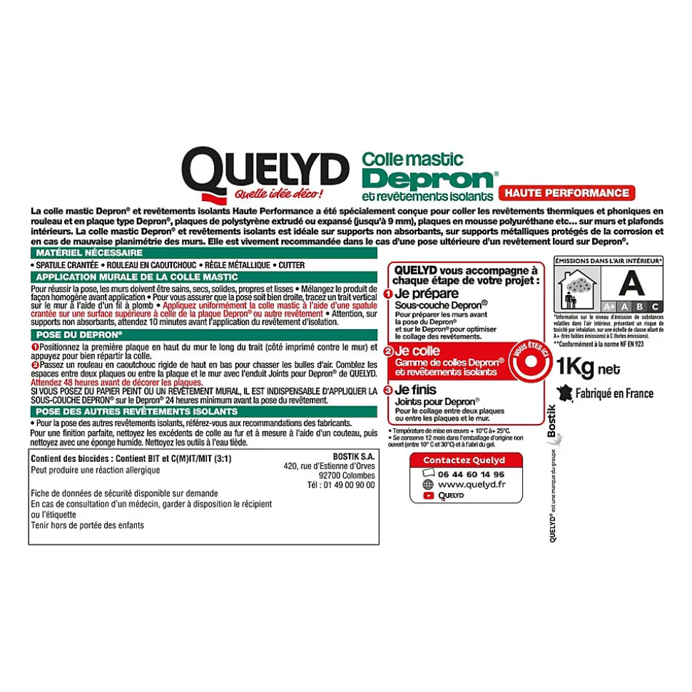 Colle mastic pour plaques Depron et revêtements isolants Quelyd 1kg