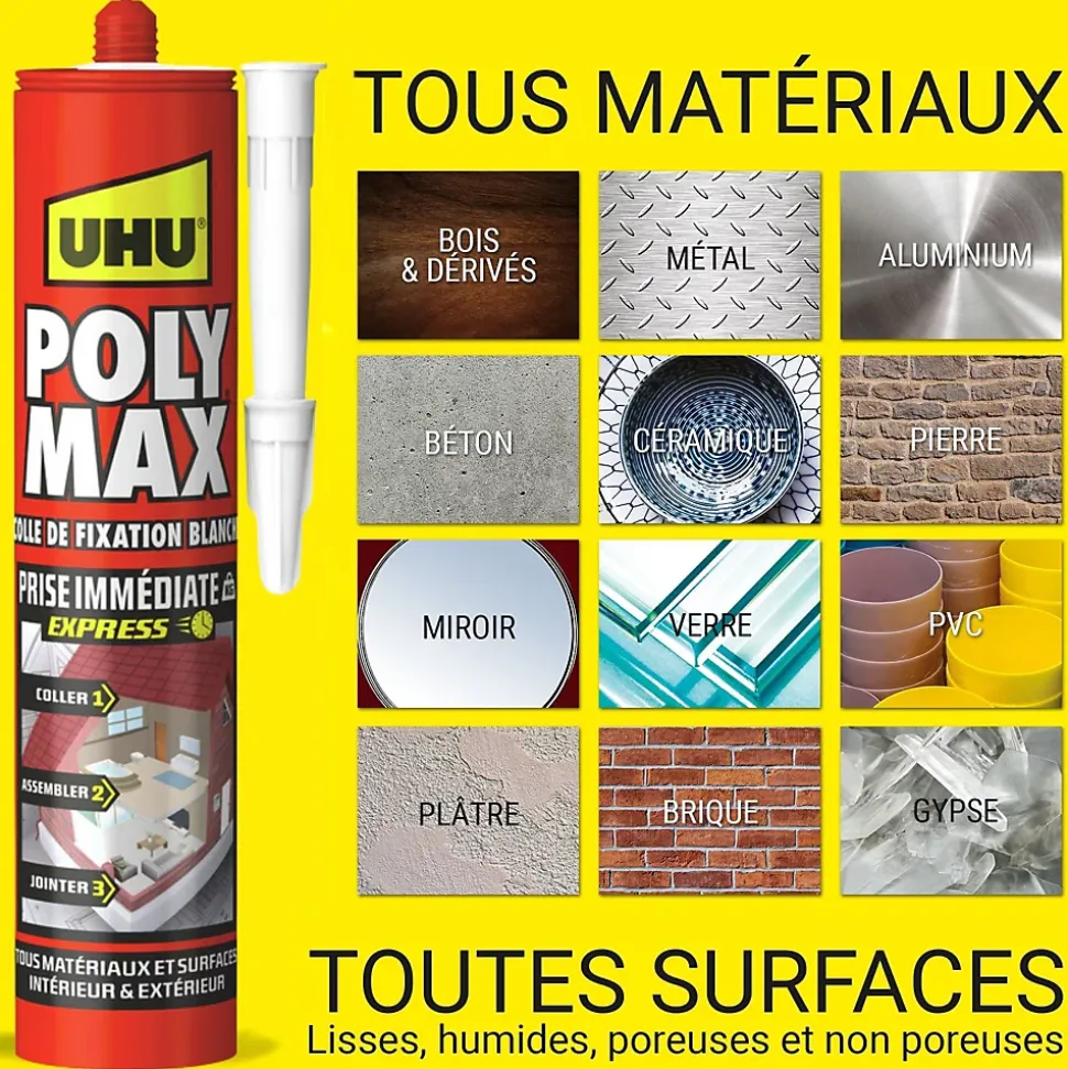 Colle mastic prise immédiate express UHU blanc cartouche 425g