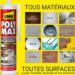 Colle mastic prise immédiate express UHU invisible cartouche 300g