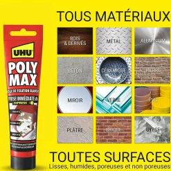 Colle mastic prise immédiate express UHU blanc tube 165g