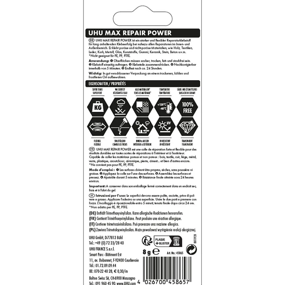 Colle Max Repair 8 grammes UHU Transparent
