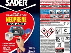 Colle Multi-usages Sader Pulvérisable type Néoprène Aérosol 200 ml