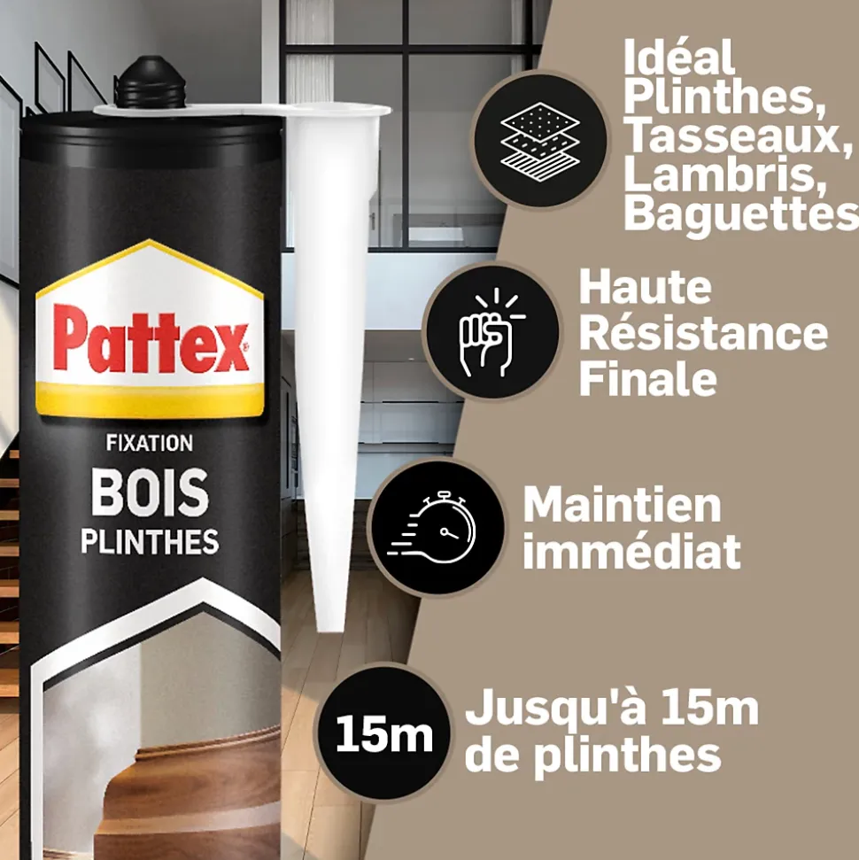 Colle Pattex fixation bois plinthes cartouche 380g