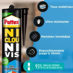 Colle Pattex Ni clou ni vis tous travaux intérieur et extérieur cartouche 450g