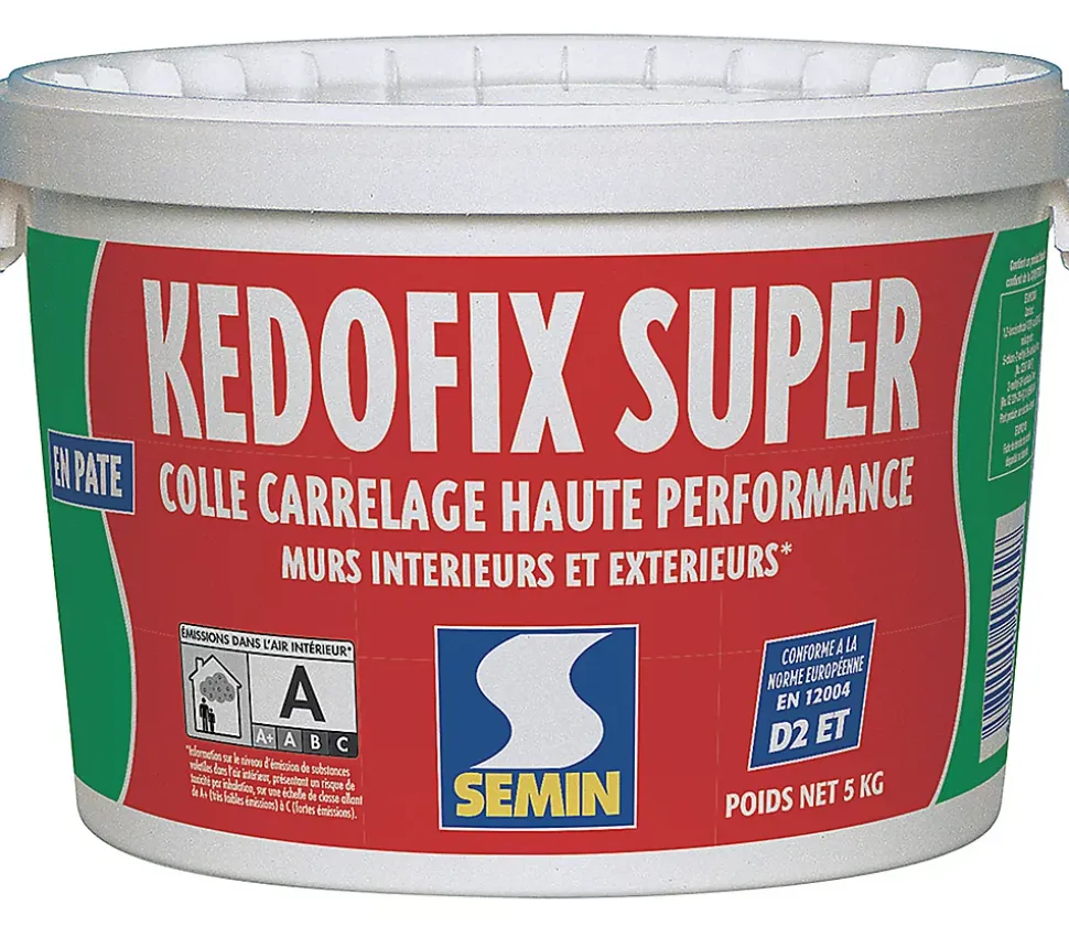 Colle pour Carrelage Haute Performance Kedofix Semin, Prêt à l'emploi, Intérieur/extérieur, seau de 5 kg