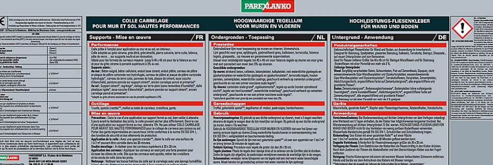 Colle pour carrelage mur et sol intérieur hautes performances blanc Parexlanko 5kg