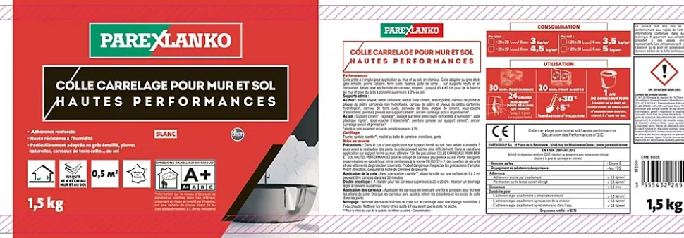 Colle pour carrelage mur et sol intérieur hautes performances blanc Parexlanko 1,5 kg