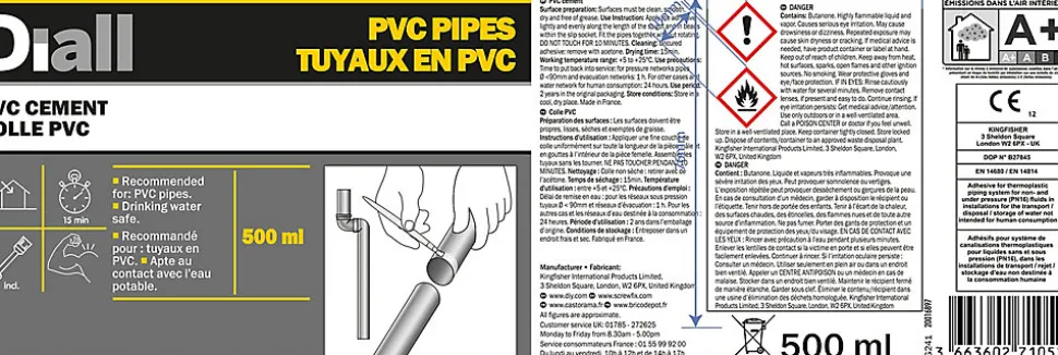 Colle pour PVC et tuyau en PVC Diall 500ml