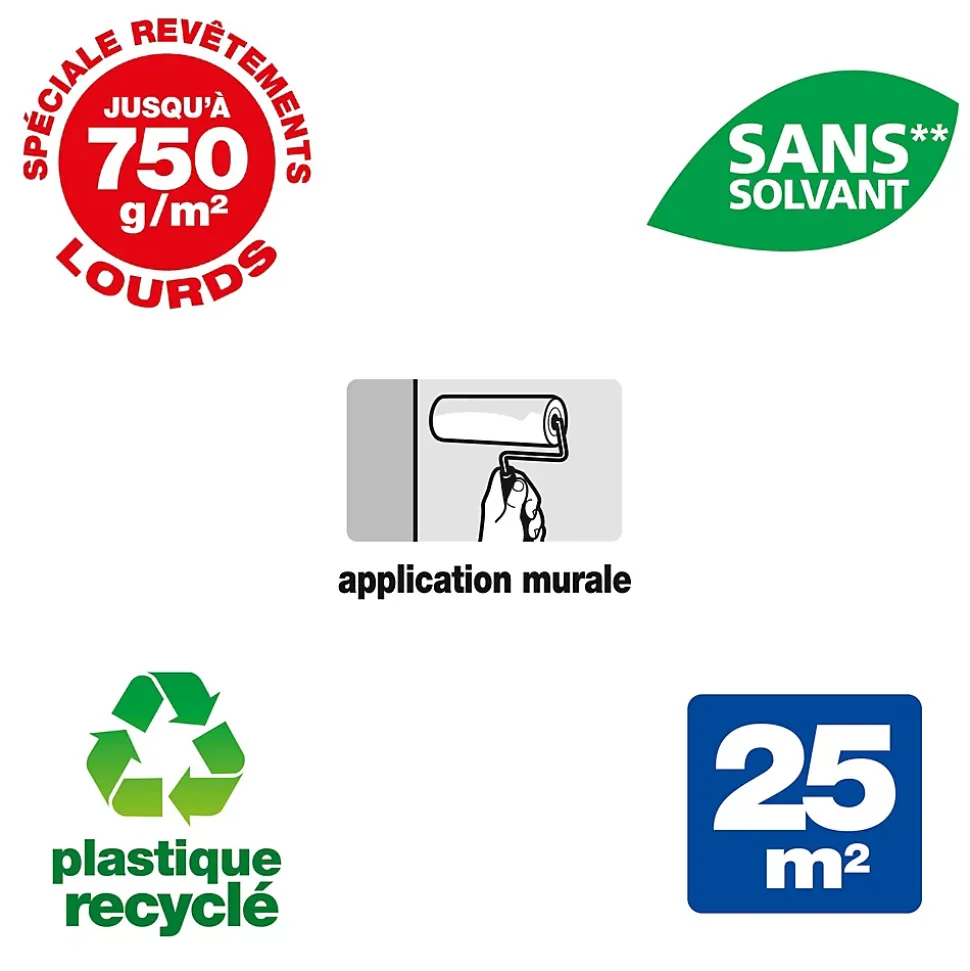 Colle pour revêtements lisses de rénovations lourds (jusqu'à 750g/m²) Quelyd pâte 5kg