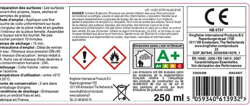 Colle pour tuyau de PVC Volden 250 ml