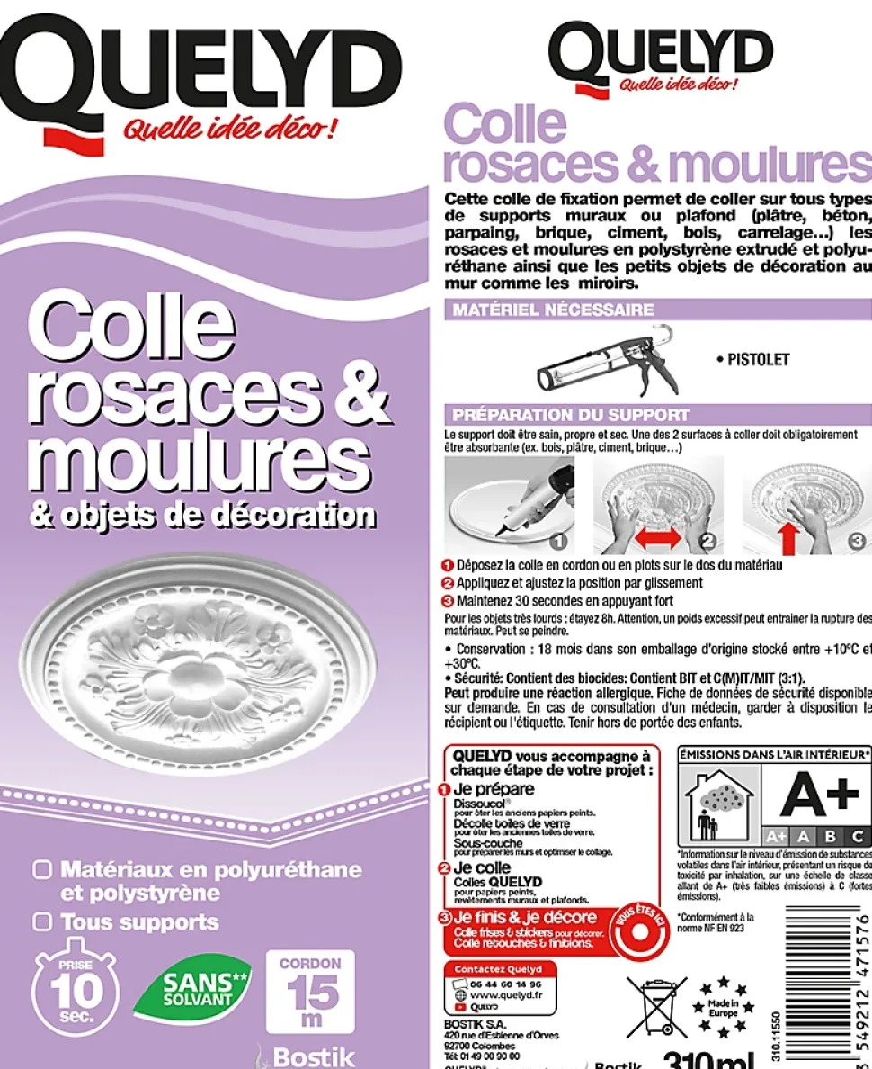 Colle Quelyd pour Rosaces, Moulures et Objets de décoration Cartouche 310 ml
