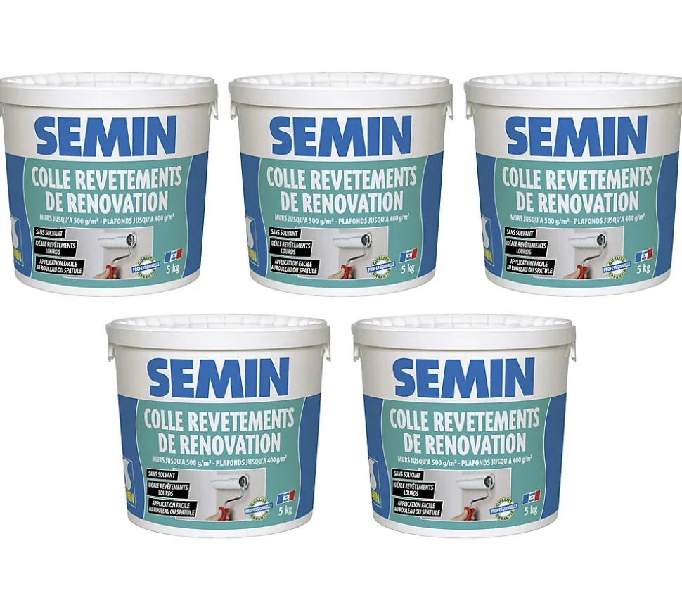 Colle Revêtements de Rénovation Lisse en Pâte Semin, Prête à l'Emploi, Intérieur, Seau de 5 kg (Lot de 5)