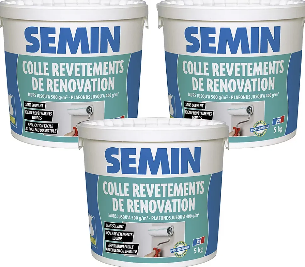 Colle Revêtements de Rénovation Lisse en Pâte Semin, Prête à l'Emploi, Intérieur, Seau de 5 kg (Lot de 3)