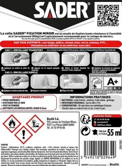 Colle Sader pour Miroir Tube 55 ml Blanc