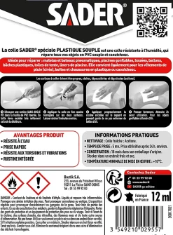Colle Sader pour Plastique Souple Tube 12 ml