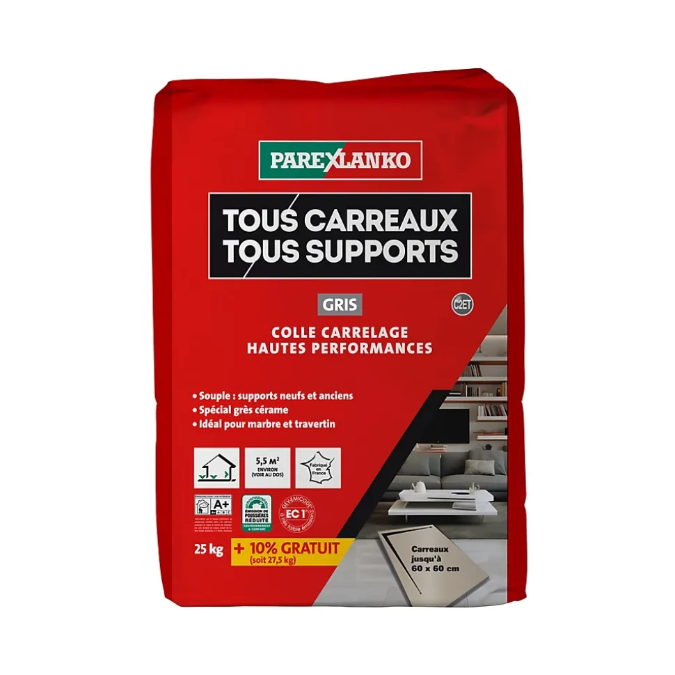 Colle tous carreaux, tous supports Parexlanko gris 25kg + 10% gratuit