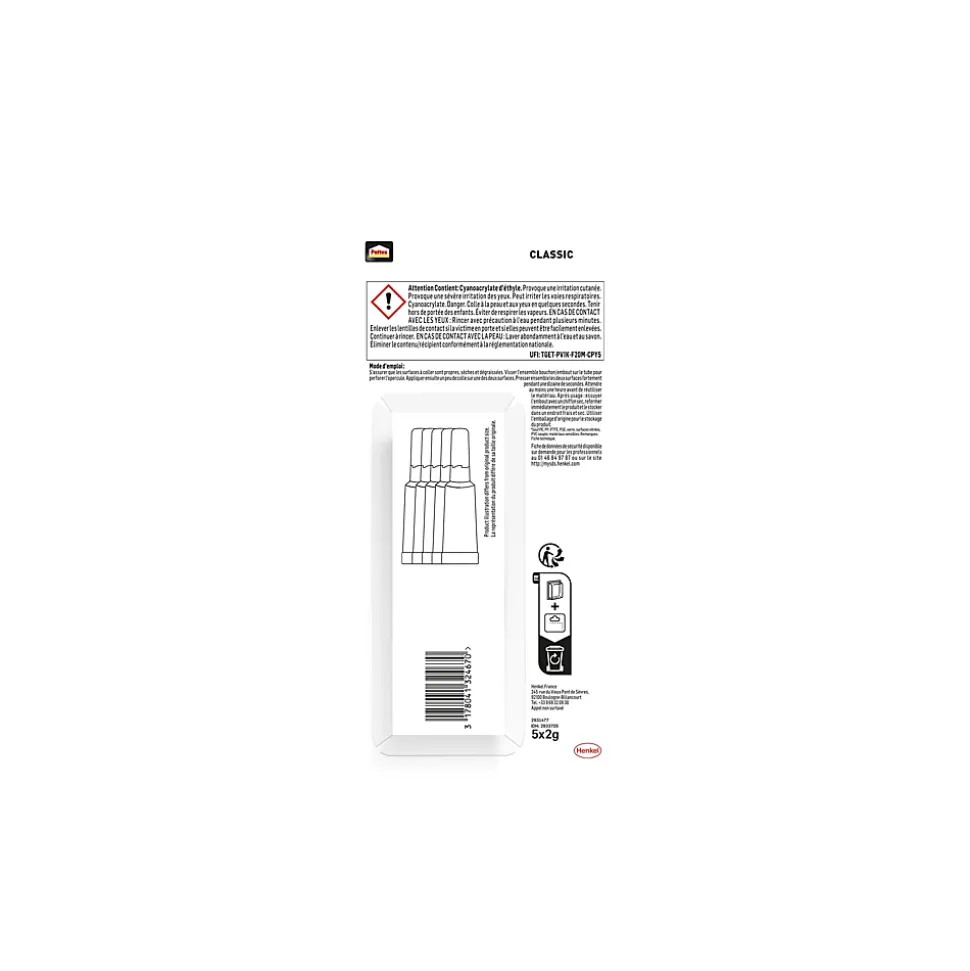 Colle Uni-Rapide Cyanoacrylate Pattex 2g - Lot de 5 pièces