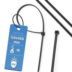 Colliers de serrage colliers de câblage sans halogène 3,6 x 350 mm noirs UV EDO777798 lot de 100 pcs