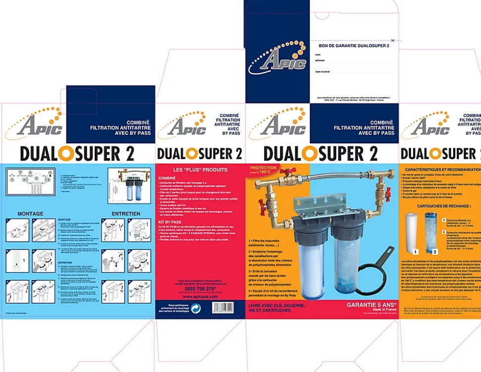 Combiné anti tartre Dualofiltre Super 2 + accessoires + Bypass