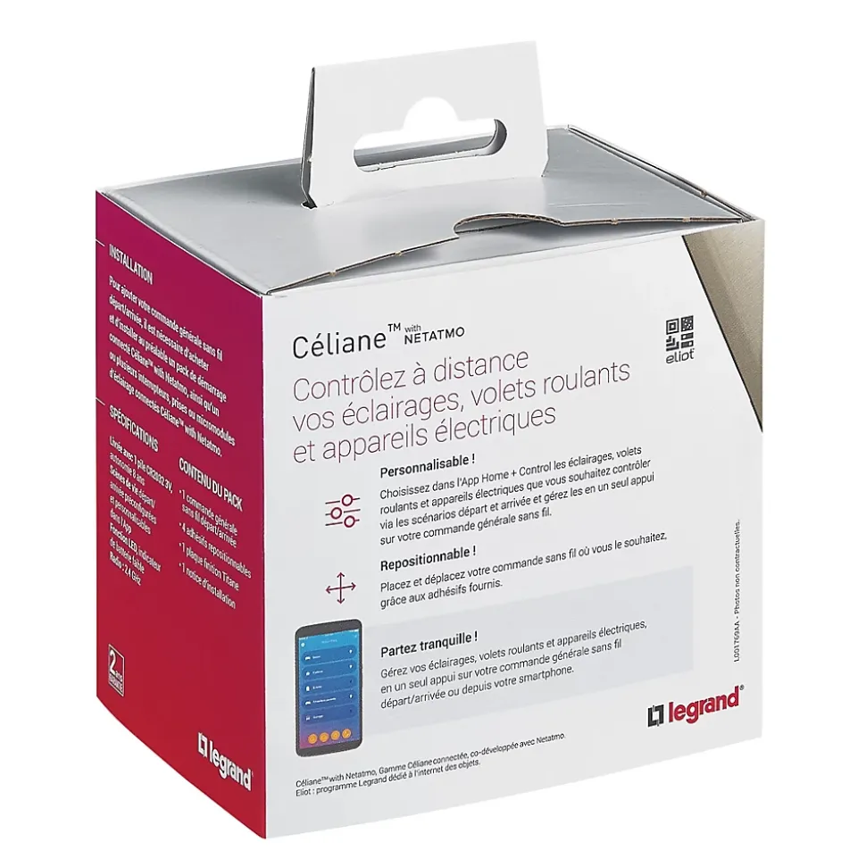 Commande générale sans fil Départ/Arrivée pour installation connectée Céliane with Netatmo titane