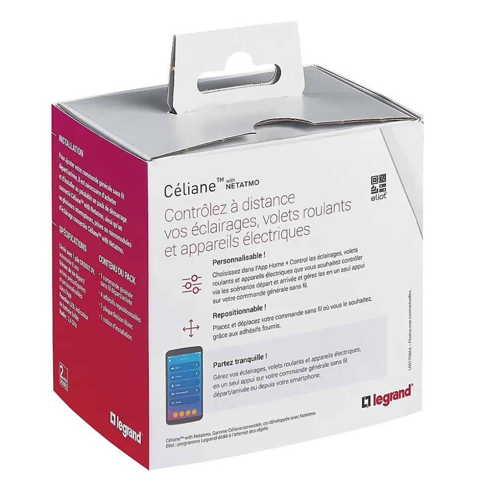 Commande générale sans fil Départ/Arrivée pour installation connectée Céliane with Netatmo blanc