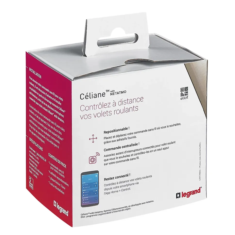 Commande sans fil pour interrupteur filaire de volet roulant connecté Céliane with Netatmo titane