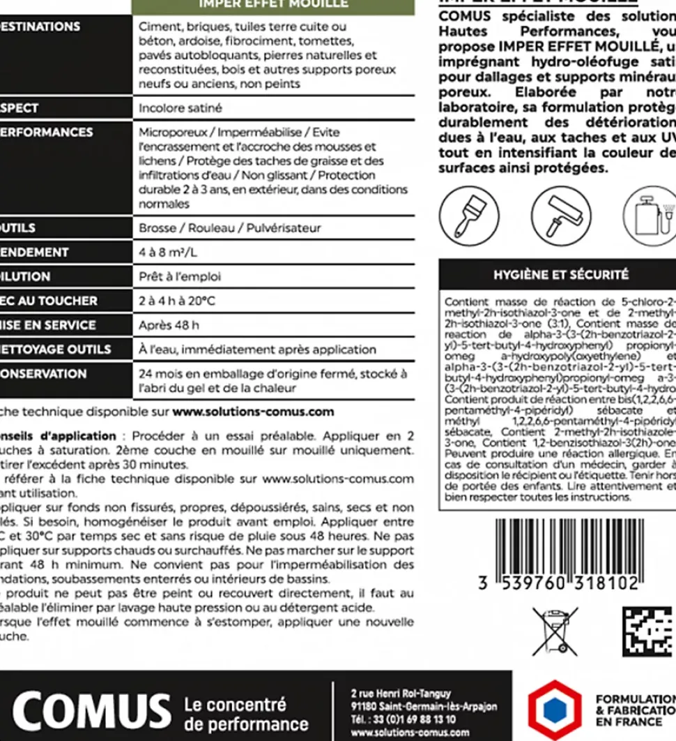 COMUS IMPER EFFET MOUILLE 20L - Protection hydrofuge et oléofuge - COMUS