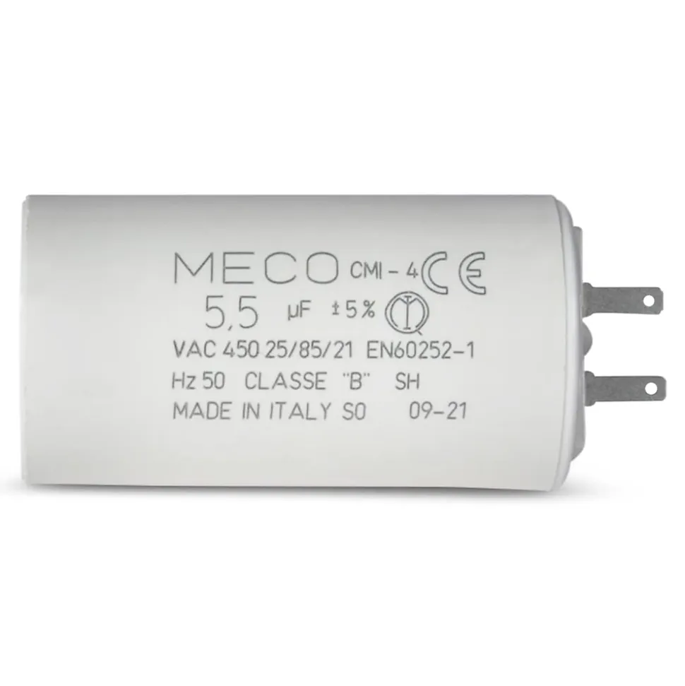 Condensateur ALLOTECH MECO 5,5 µF universel (CMI4 1604) fond plat et cosses pour moteur de store et électroménager