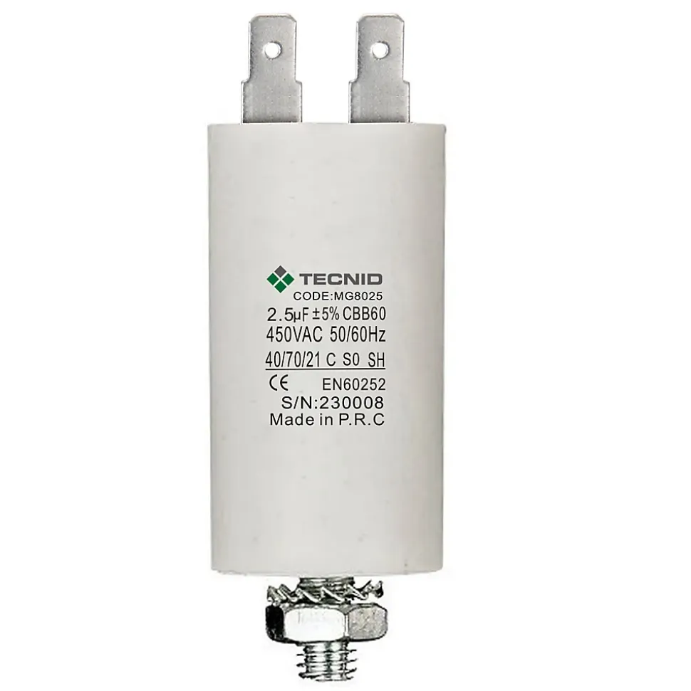 Condensateur de démarrage pour moteurs électriques, 450V, capacité : 2,5 microfarad, 4 broches / M8