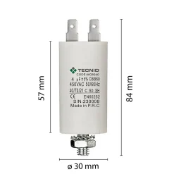 Condensateur de démarrage pour moteurs électriques, 450V, capacité : 4 microfarad, 4 broches / M8