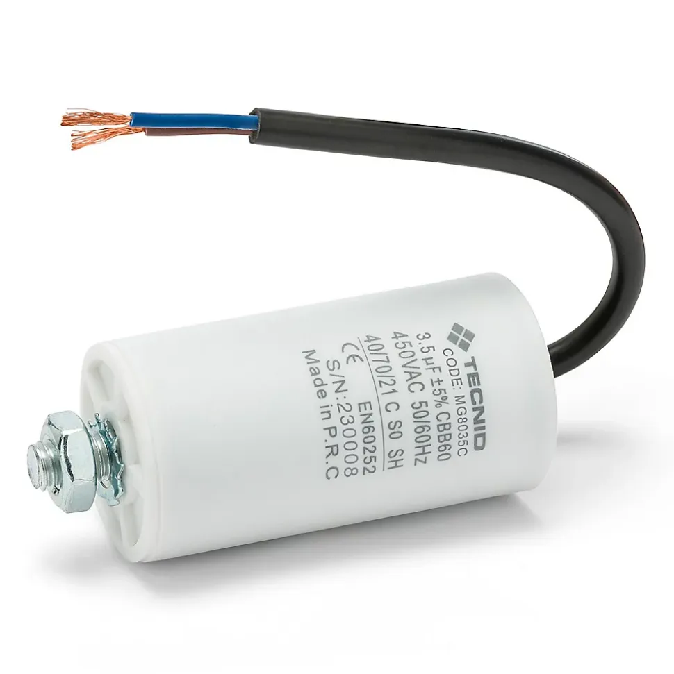 Condensateur de démarrage pour moteurs électriques, 450V, capacité : 3,5 microfarad, avec câble de 15cm