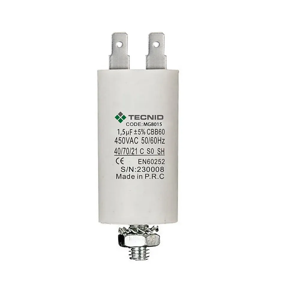 Condensateur de démarrage pour moteurs électriques, 450 V, capacité : 1,5 microfarad, 4 broches/M8
