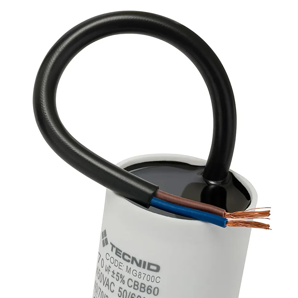 Condensateur de démarrage pour moteurs électriques, 450V, capacité : 70 microfarad, avec câble de 15cm