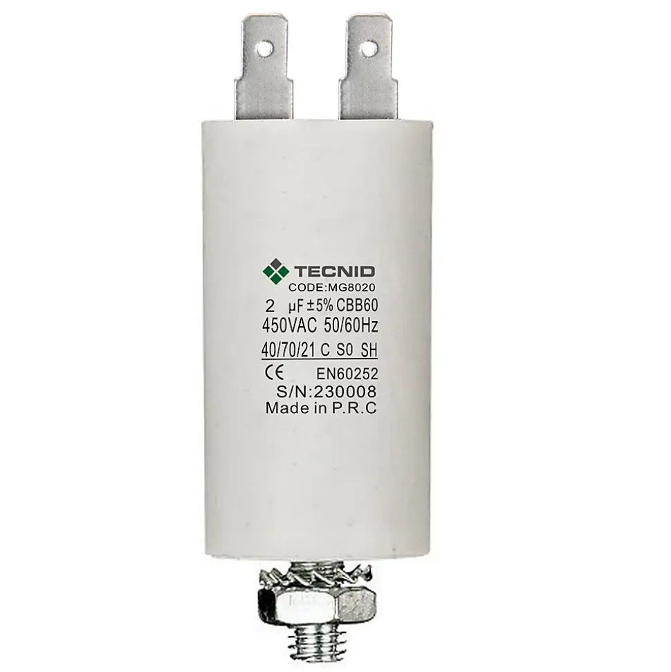 Condensateur de démarrage pour moteurs électriques, 450V, capacité : 2 microfarad, 4 broches / M8