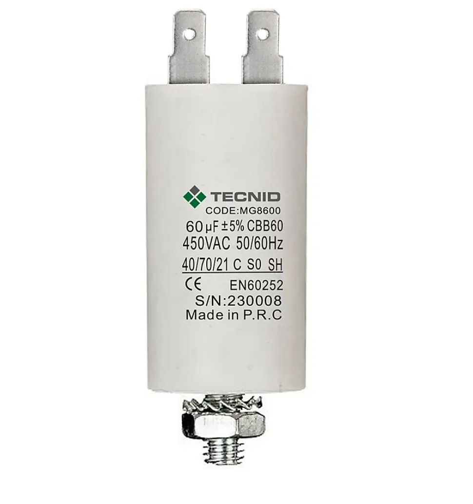 Condensateur de démarrage pour moteurs électriques, 450V, capacité : 60 microfarad, 4 broches / M8