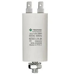 Condensateur de démarrage pour moteurs électriques, 450V, capacité : 20 microfarad, 4 broches / M8