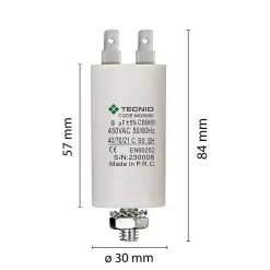 Condensateur de démarrage pour moteurs électriques, 450V, capacité : 6 microfarad, 4 broches / M8