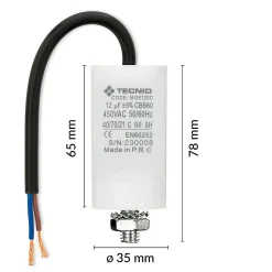 Condensateur de démarrage pour moteurs électriques, 450V, capacité : 12 microfarad, avec câble de 15cm