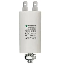 Condensateur de démarrage pour moteurs électriques, 450V, capacité : 25 microfarad, 4 broches / M8