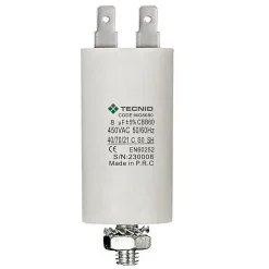 Condensateur de démarrage pour moteurs électriques, 450V, capacité : 8 microfarad, 4 broches / M8