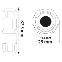 Connecteur de câble étanche IP68 3 fils noir